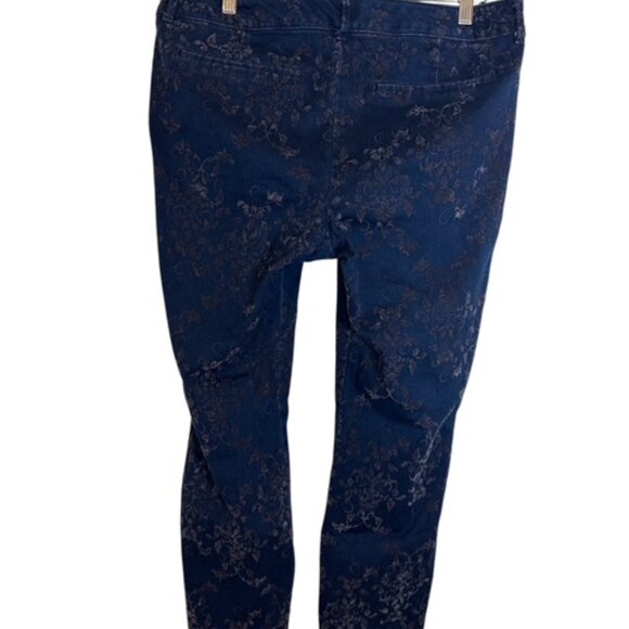 OLD NAVY Pixie Velvet Flocked Pants Mid Rise Ankle Stretch Blue Black Floral 14 - Picture 2 of 11